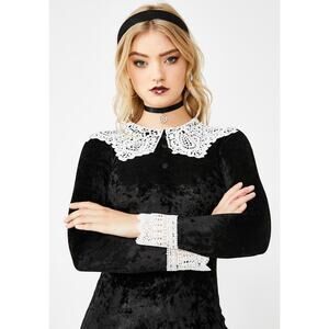Dolls Kill Trickz n Treatz Mini Dress Size S Black Velvet Lace Collar Teen Witch
